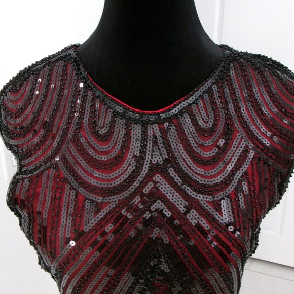 Like New Fundaisy Gatsby Flapper Red and Black Sequin Beaded Dress S Fringe - Picture 3 of 15